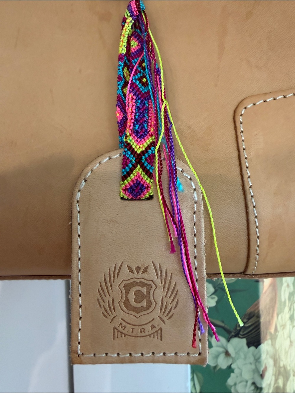 Consuela Untreated Natural Tan Leather Satchel with Colorful Woven Tassel - Picture 2 of 10